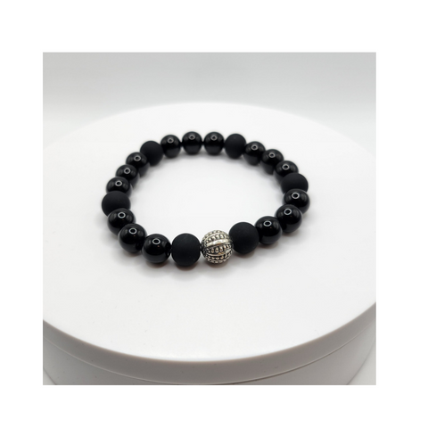 Black Shiny & Matte Glass Beaded Bracelets